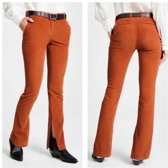 A.L.C Size 4 Javier Corduroy Pants Mid Rise Split Flare Leg Cotton Rust Brown - Picture 1 of 9